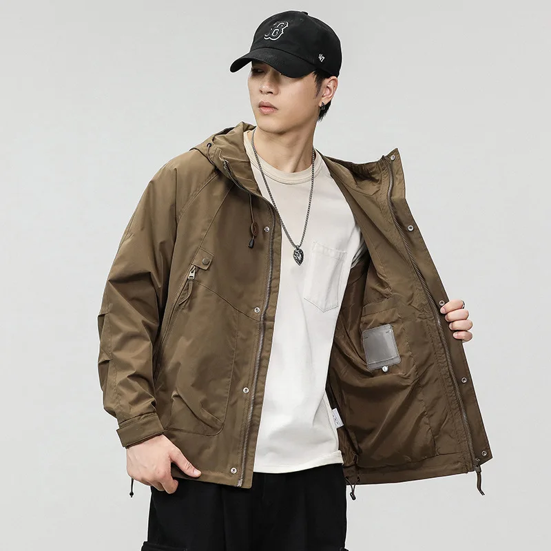 GIOIOMen's Softshell Jacket，Spring and Autumn Fashion Loose Hooded Waterproof Windproof Casual Jacket Coat，Fashion Men's Wear