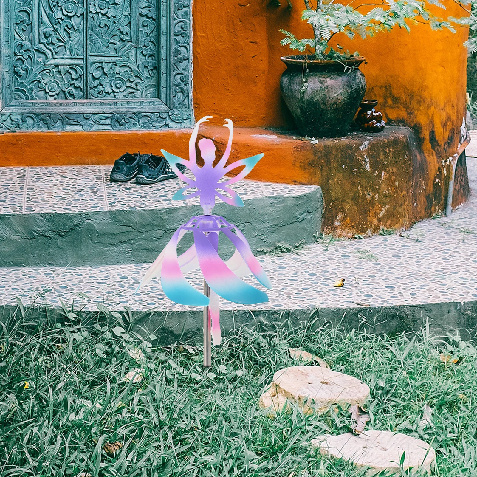 

Rotating Color Changing Wind Chimes Lovely Fairy Shaped Durable Metal Plastic Garden Pendant Home Decoration Lucky Evil Removal