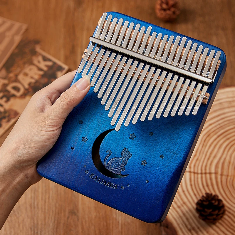 17 Key Mahogany Kalimba 21 Key Thumb Piano Finger Piano for Beginner Cat Moon Mbira Gifts for Adults/Kids