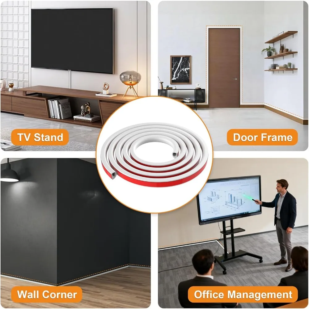 39" Silicone TV Cord Hider, Self-Adhesive Wire Concealer for Wall-Mounted TVs, Cable Management System, White, 1m view 6