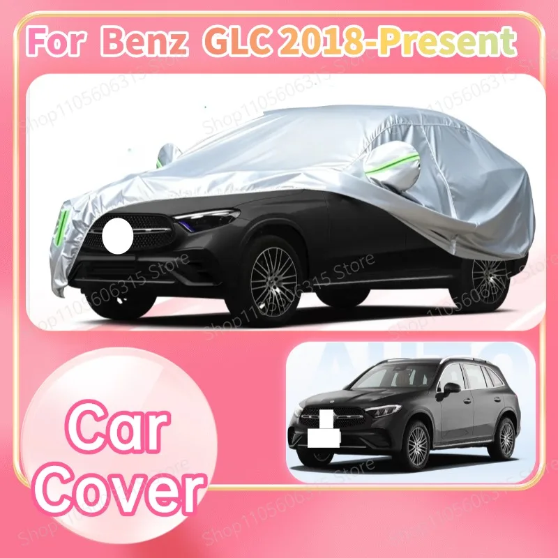 For Mercedes-Benz GLC 2018-Present Custom Fit Full Car Cover Silver Coated Fabric Side Zipper Access UV Sun Dust Protection3