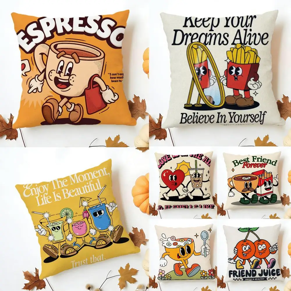 Retro Pop Bright Fun Lively Cartoon Food Cushion Cover Sofa Home Decor Living Room Accessory Holiday House Cushion Shell