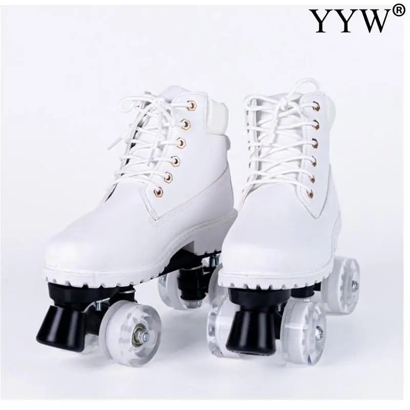 PU couro Roller Skate sapatos para crianças e jovens, esporte de patinação ao ar livre, Quad Flashing Sneakers para criança, presente iniciante, 4 rodas