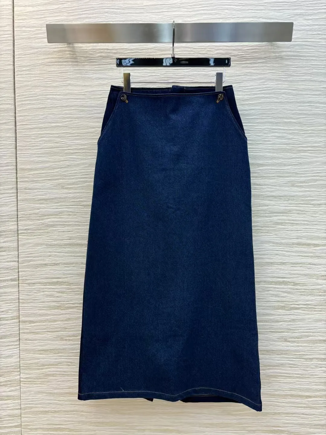 

High end customized women's spliced contrasting high waisted denim long skirt