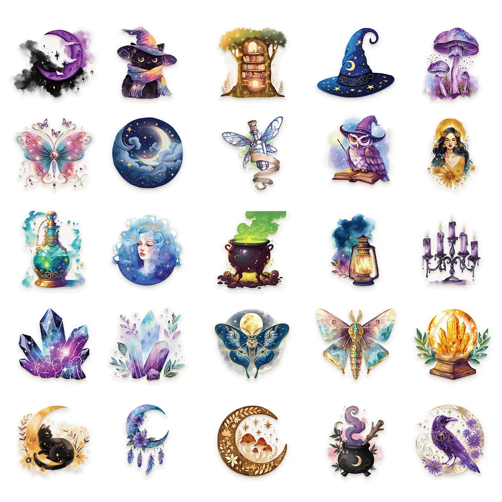 10/50pcs Purple Gothic Magic World Forest Witch Stickers Aesthetic Goth Graffiti Decals DIY Snowboard Laptop Luggage Car Sticker