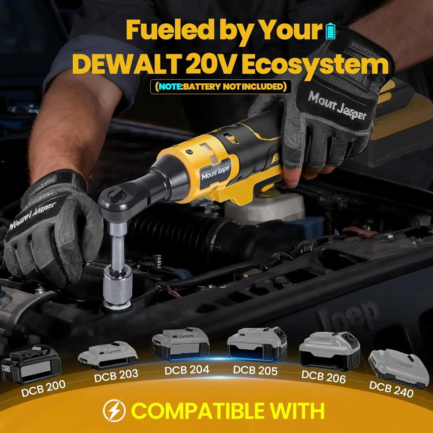 مفتاح ربط بسقاطة لاسلكي بدون فرش 3/8 بوصة - عزم دوران 75 قدم رطل، 300 دورة في الدقيقة، ضوء LED، يتضمن محول وملحقات