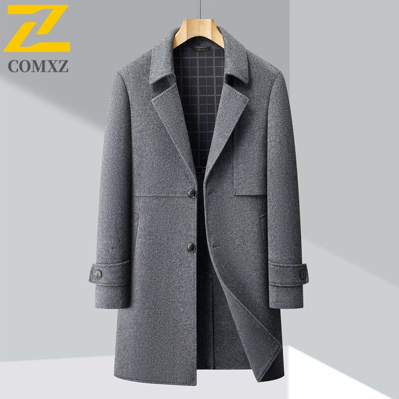 

Comxz Winter Double-sided Cashmere Coat Men Long High-end Warm Wool Coat Street Windproof Single-breasted Woolen Trench Overcoat