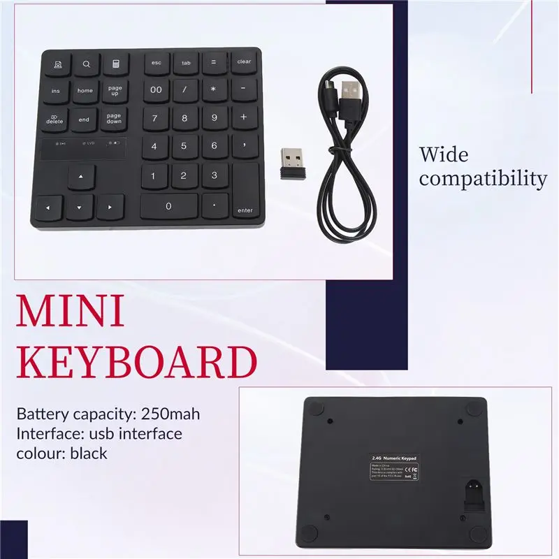 AY14 -2.4G Wireless Numeric Keypad, Rechargeable Number Pad Keyboard With 35 Keys For PC/Laptop/ /Imac