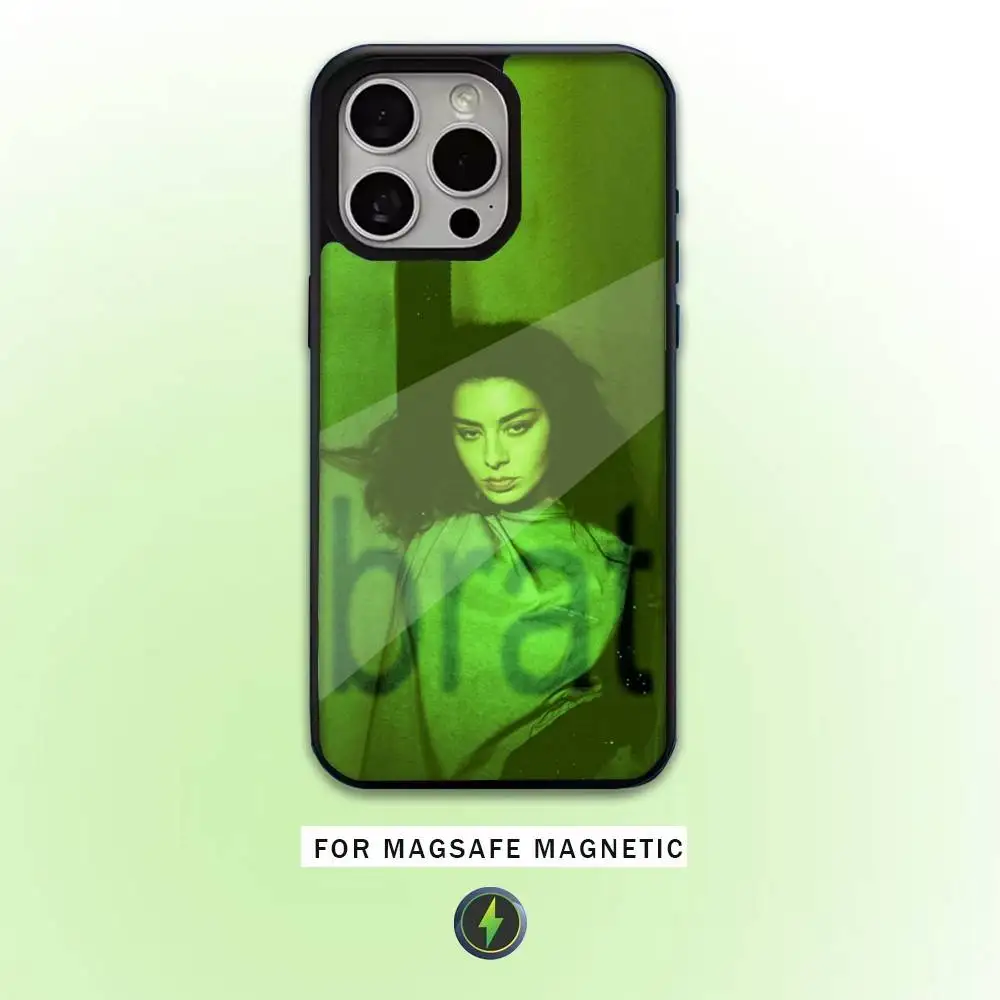 حافظة هاتف C-Charli XCX Brat لهاتف iPhone17,16,15,14,13,12,11 Plus، Pro Max شحن لاسلكي مغناطيسي Magsafe