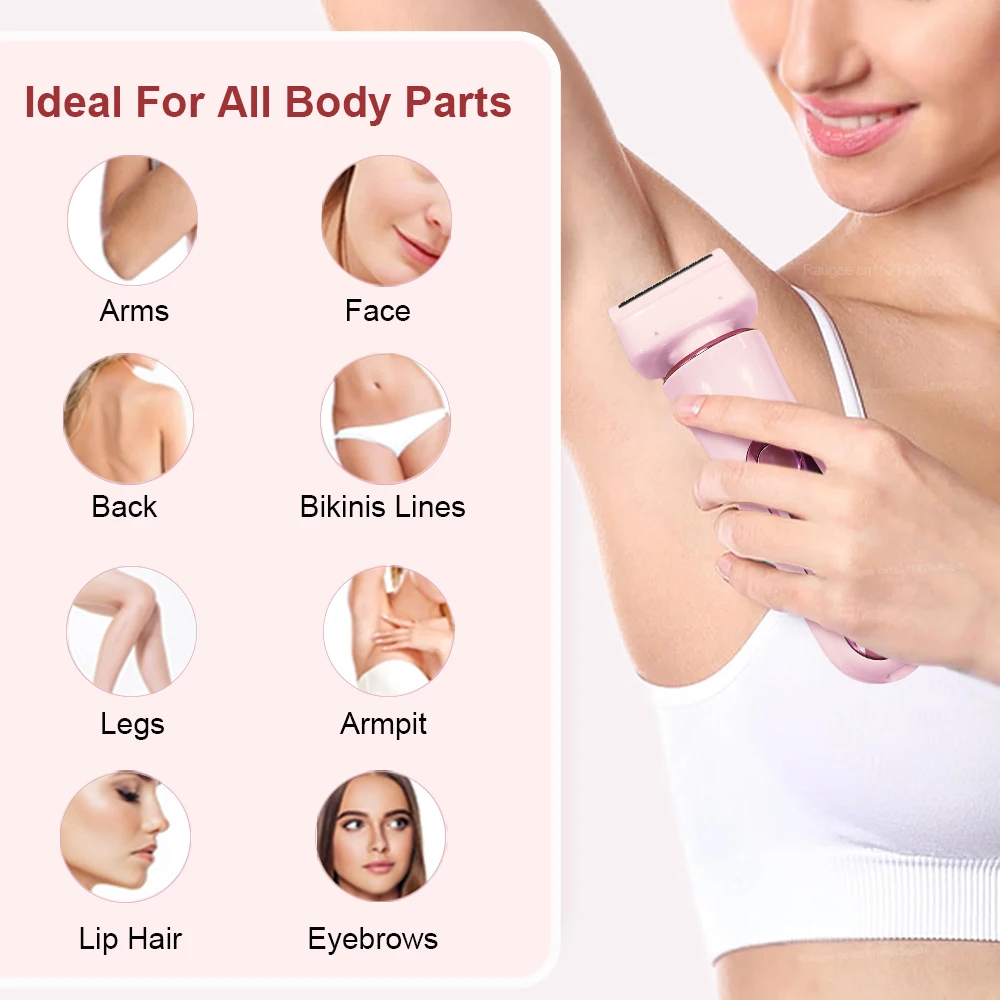 Electric Women Shaver Dual Heads Epilator Painless Hair Remover For Lady Body Bikini Legs Armpit Face Razor Hair Removal Trimmer