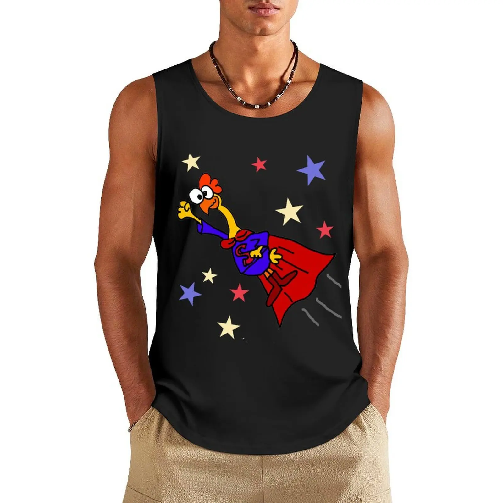 

Funny Rubber Chicken Superhero Cartoon Tank Top summer Bodybuilding shirt sleeveless jackets Gym wear