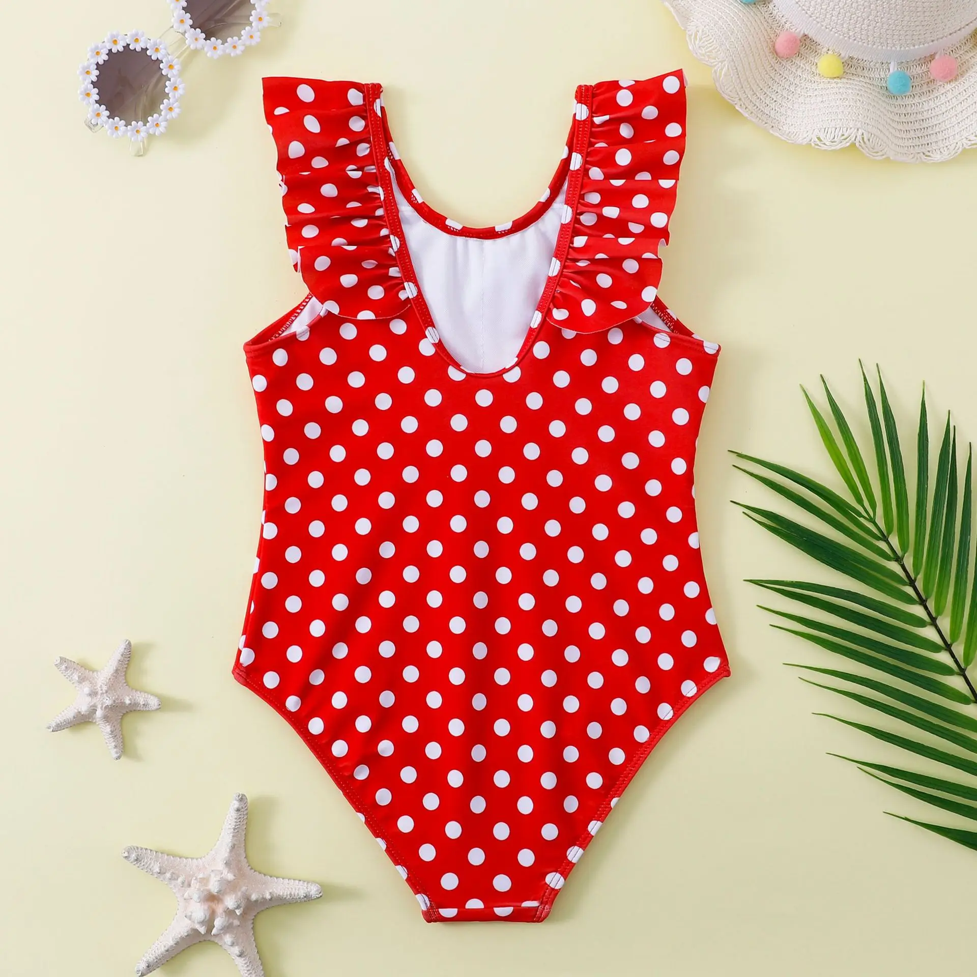 Retro Teenage Girls One Piece Swimsuit 7-12 Years Kids Polka Dot Print Swim Suit Ruffled Swimwear Beachwear Bathing Suits Summer