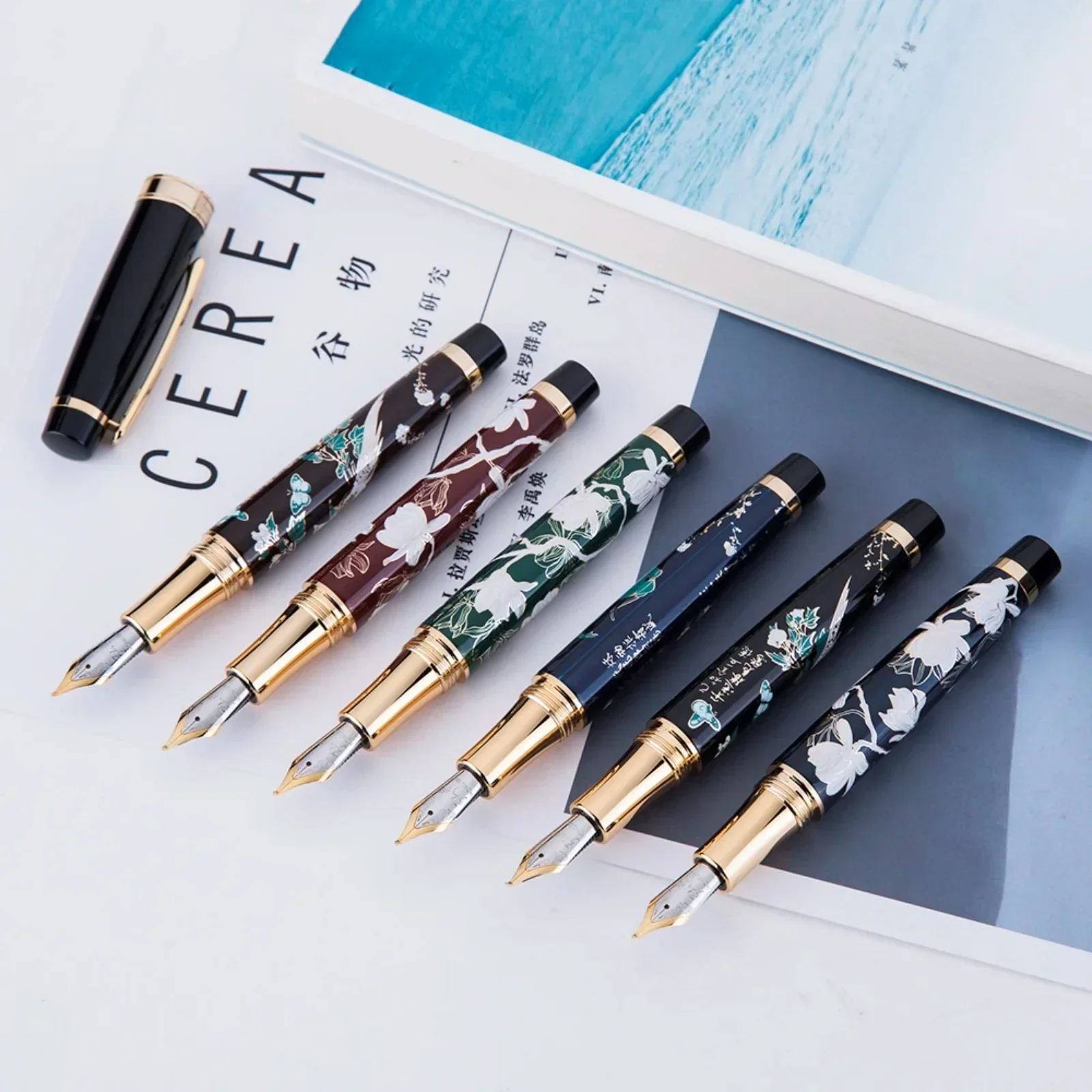 Chinese Style Hand-made HongDian Metal Fountain Pen Hand-Drawing Iridium EF/F/Bent Nib Ink Pen Excellent Business Writing Gift