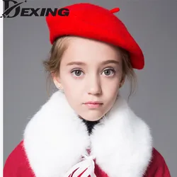 2 to8 years old kids wool  beret autumn winter black red  berets girls   painter hat