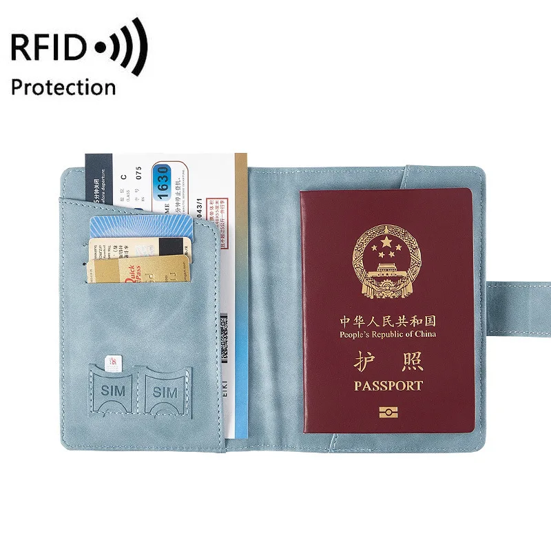 RFID Passport Wallet PU Anti-theft Multifunctional Passport Holder Travel Wallet ID Bank Credit Card Holder with Magnetic Buckle