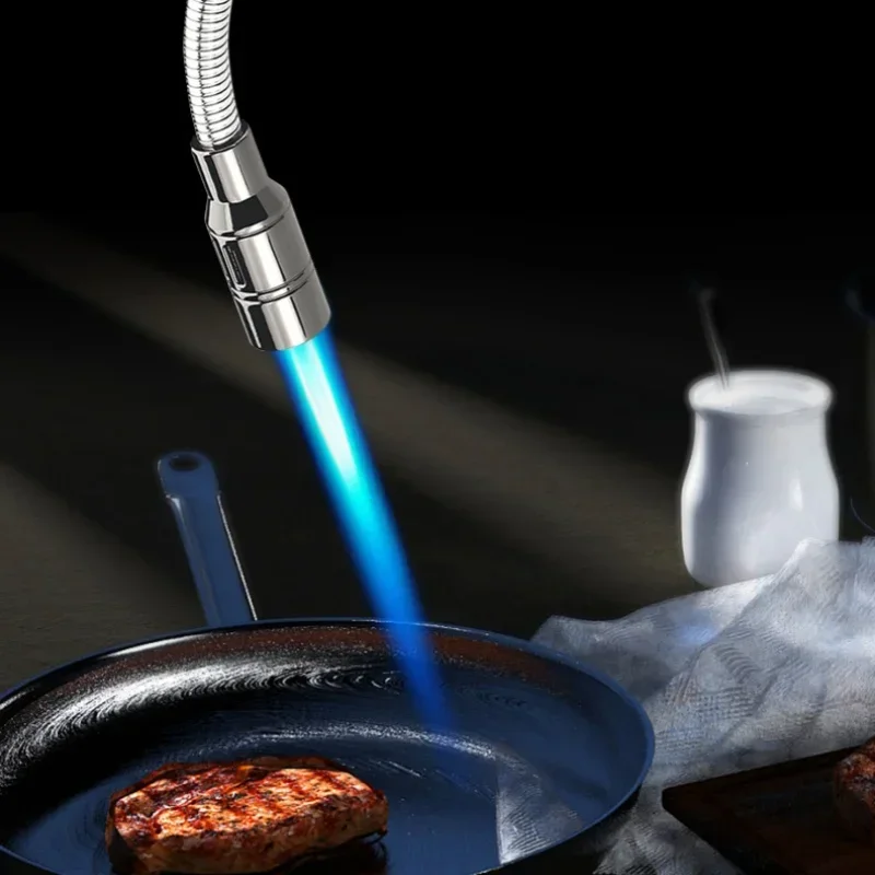 1300° Strong Fire Windproof Jet Blue Flame Butane Gas Torch Lighter Visible Gas Window Safety Lock Fire Switch BBQ Cigar Lighter