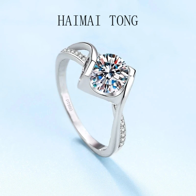 Luxury Jewelry Women Rings PT950 Platinum Hollow Out Love Style for Lady Moissanite VVS1 DColor 1CT Round Sparkling Diamond Girl