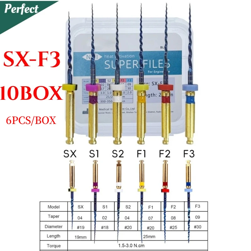 

10BOX Dental SX-F3 Blue Root Canal Treatment Files Nitinol Heat Activated Canal Root Files 31mm Dental Root Canal Material