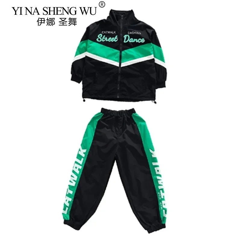 Boys and Girls Contrast Bomber Jacket, Sport Pants Street Dance Coat, Children's Streetwear Set Kids Jazz Clothes School Uniform