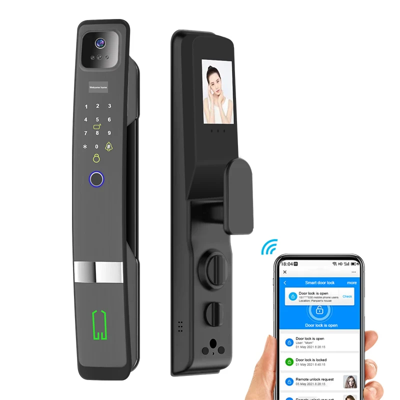 Tuya Wifi Fingerprint 3D Face Recognition Smart Door Lock Video Doorbell Door Lock With Camera Capture Function