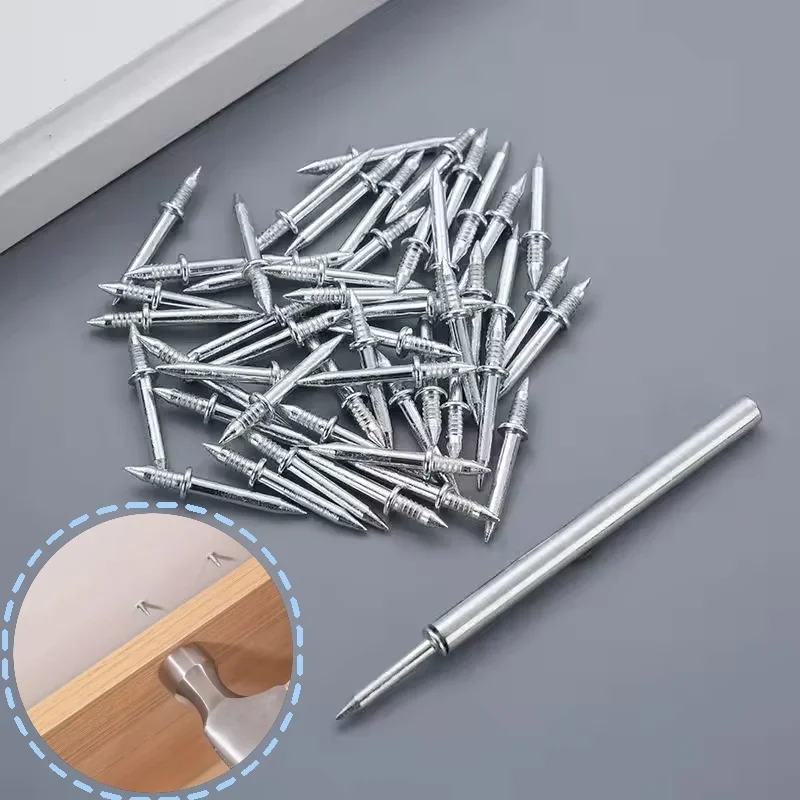 100 Uds. Clavos de doble cabeza sin costuras, clavos de rosca sin marcas, clavos metálicos a prueba de óxido, fijador de madera sin rastro