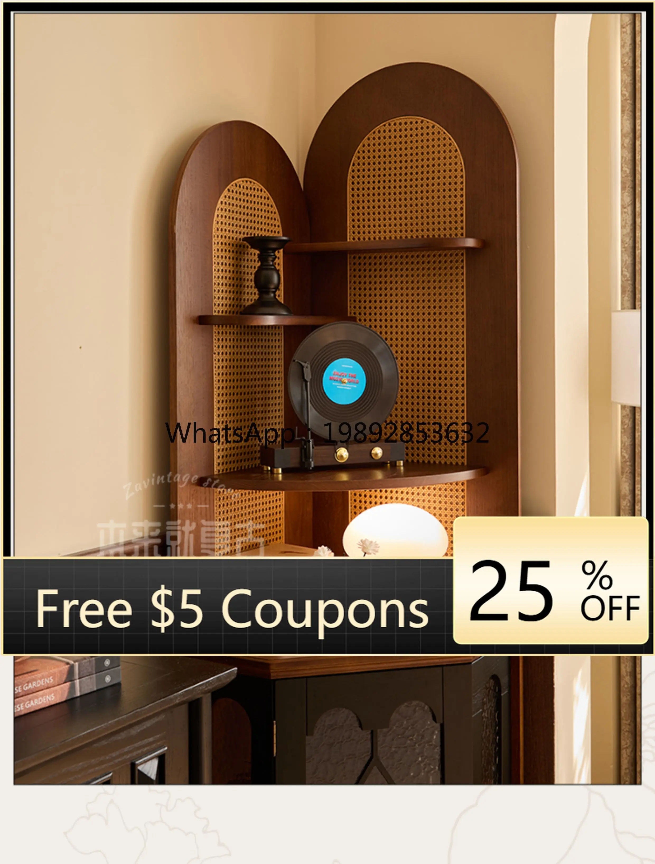 YFY Retro/IVET Corner Cabinet/French Vintage Solid Wood Living Room Wall Corner Storage Rack Triangle Organizer Cabinet