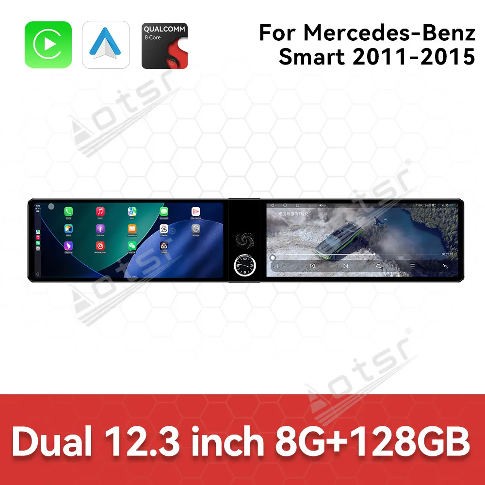 Luxury Dual 12.3 Inch HD Car Media For Mercedes-Benz Smart 2011-2015 CarPlay GPS Navi Android 13 Smooth Interior Retrofit Parts