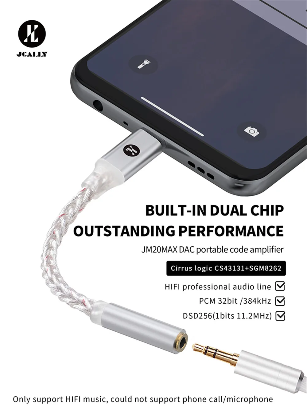 JCALLY JM20 Max CS43131 Typ C auf 3,5 mm HiFi DAC JM20 Digitale Audiodekodierung USB C Kopfhörer AMP Adapter für Android iPhone 15 16 – Detail 21