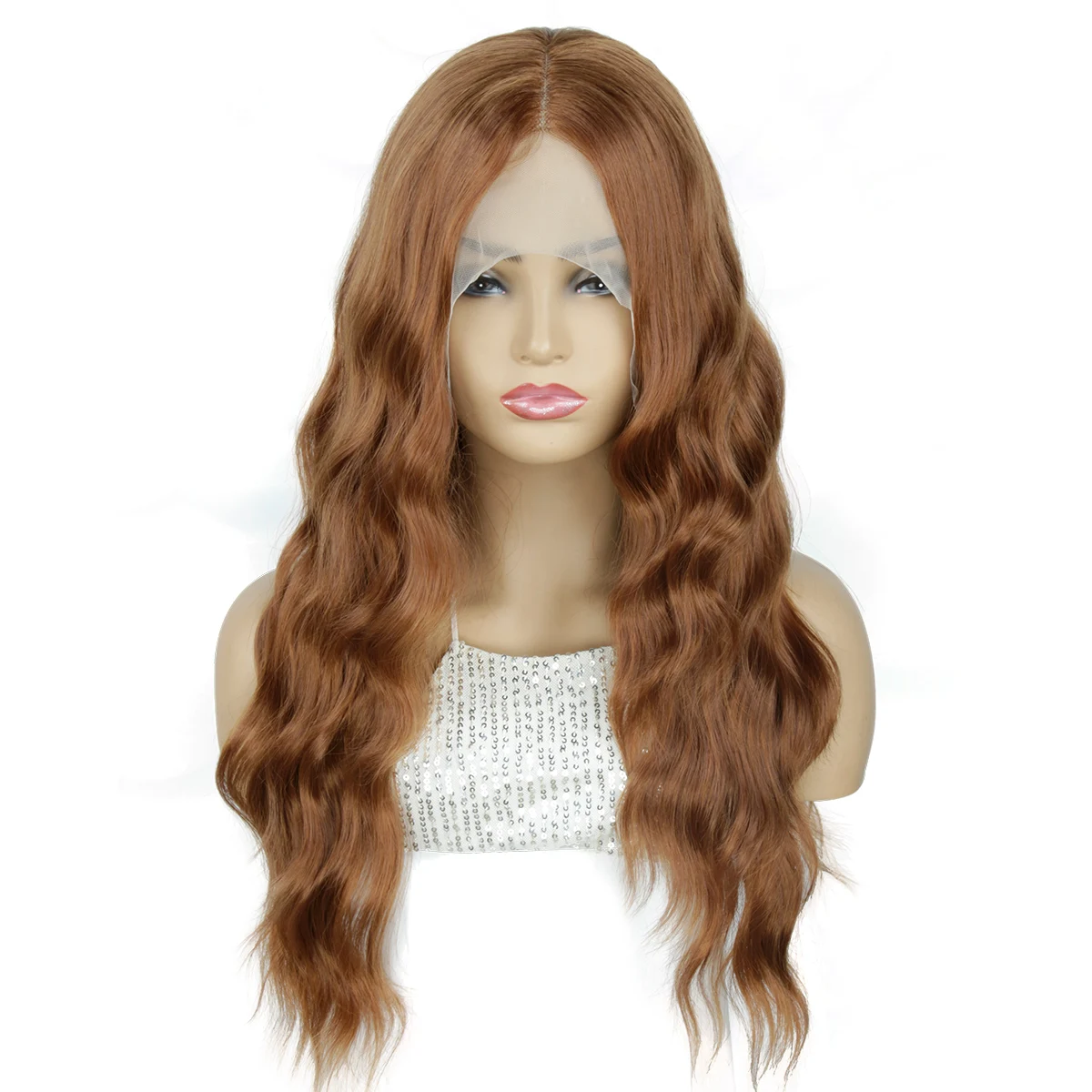 

BCHR Long Curly Brown Lace Front Wig Natural Hairline Heat Resistant Synthetic Hair Wigs for Women