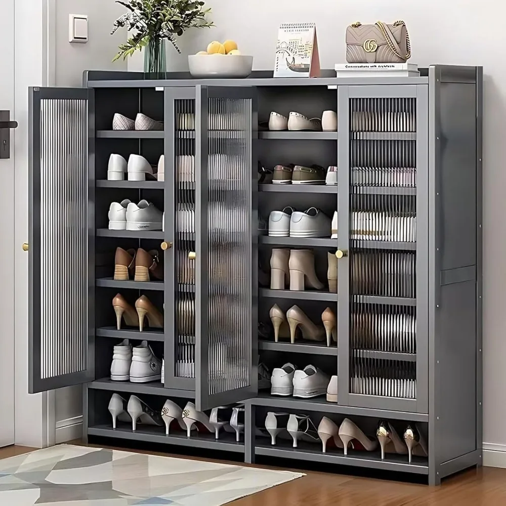 Freestanding Bamboo Shoe Cabinet for 36-40 Pairs with Door Storage