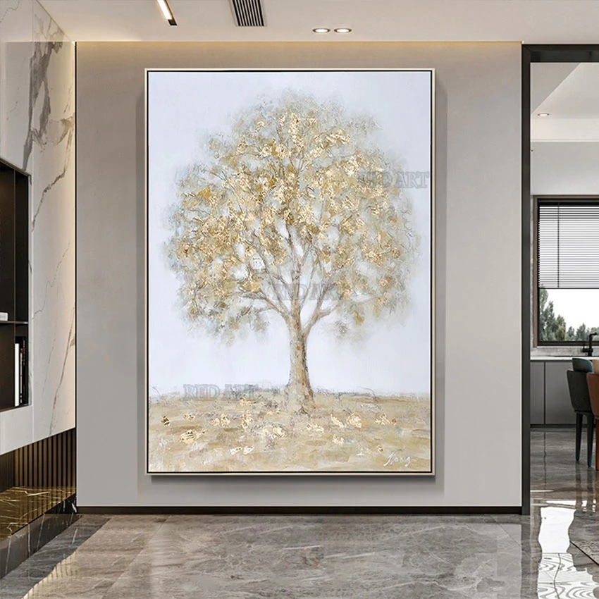 

Large Gold Foil Abstract Texture Golden Tree Canvas Art Hand-painted Acrylic Painting Wall Decor Picture Artwork Handmade Pieces