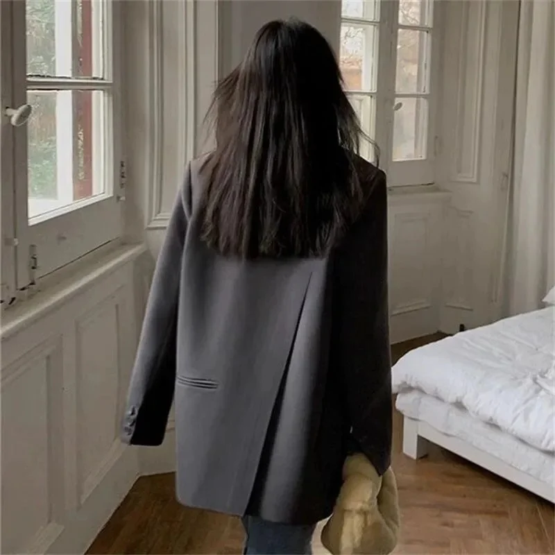 2025 voltar fenda design blazer casacos feminino moda casual solto jaquetas coreanas streetwear chique manga longa todos os jogos novo terno topos