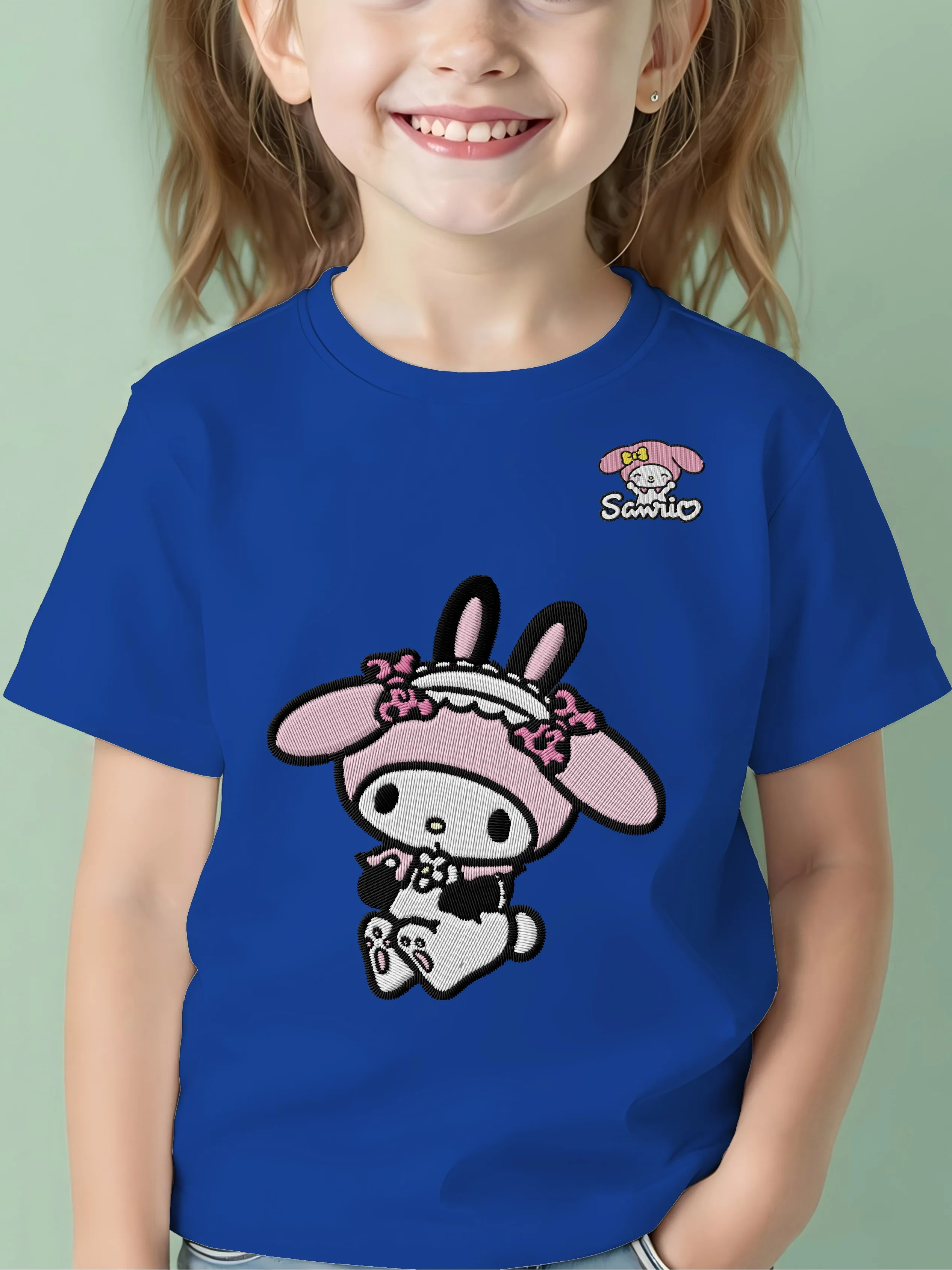

Embroidery Melody Pure Cotton 3D Printing Children Top O-neck Girls' Summer Clothes T-shirt 2025 Kids Clothing Girl Top Mother