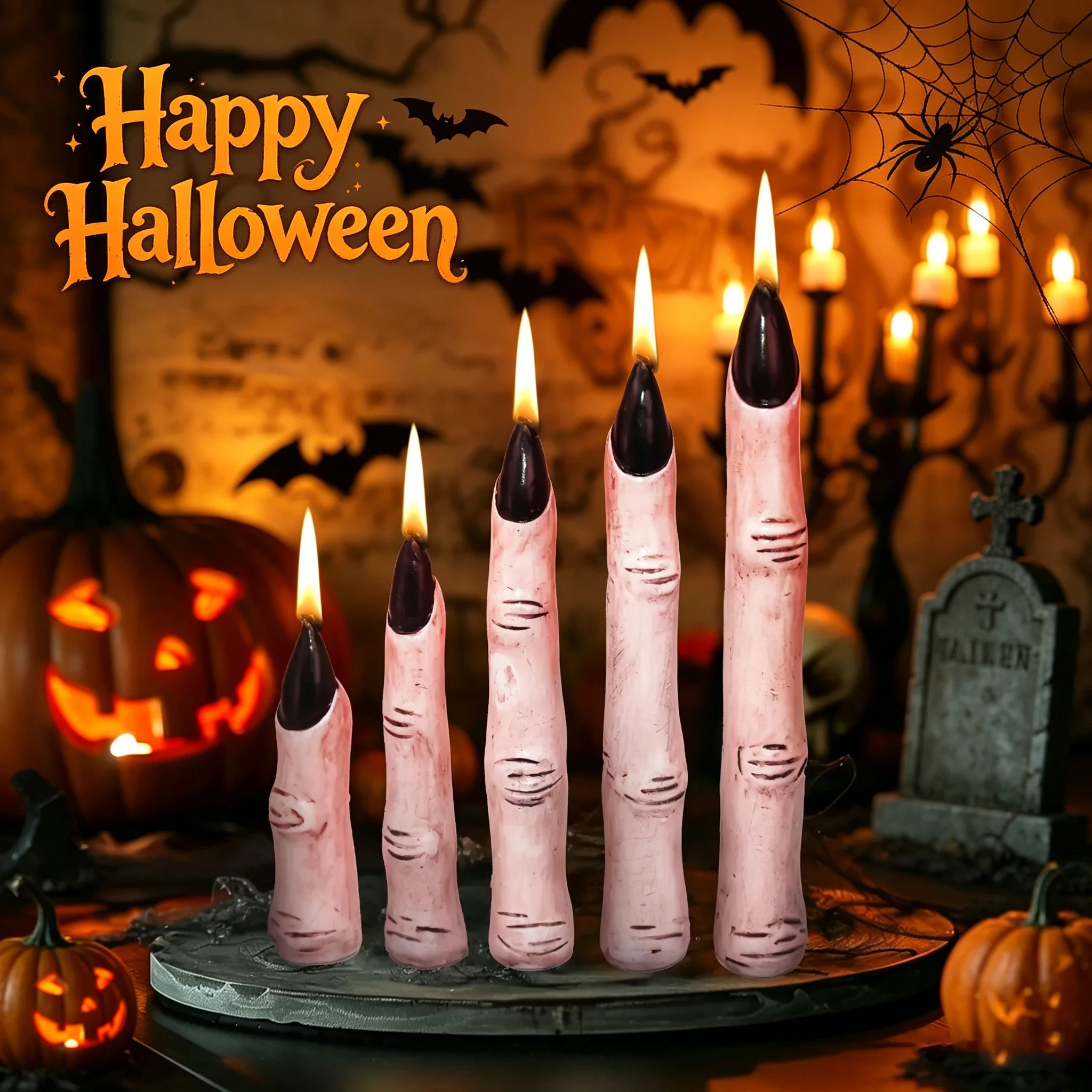 Halloween Party Decoration Bat Black Flickering Soy Wax Candle Witch Finger Scented Spooky Halloween Decorative Candle