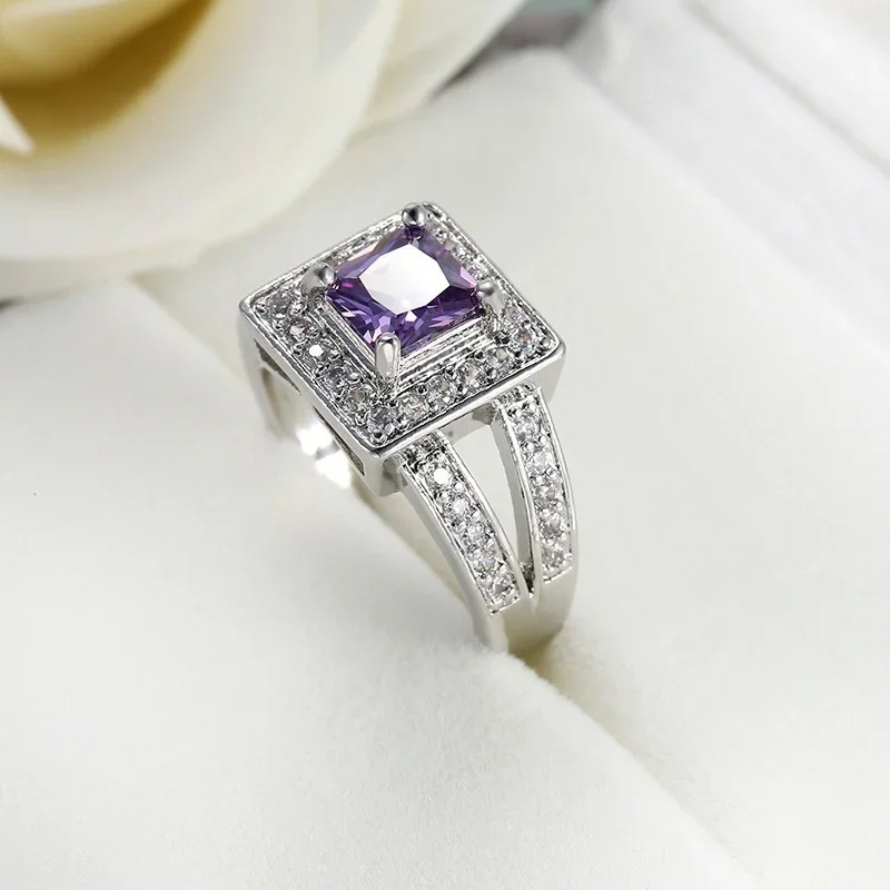Fashion light luxury purple zircon ring for women New Model  Zircon Wedding Jewelry Engagement
