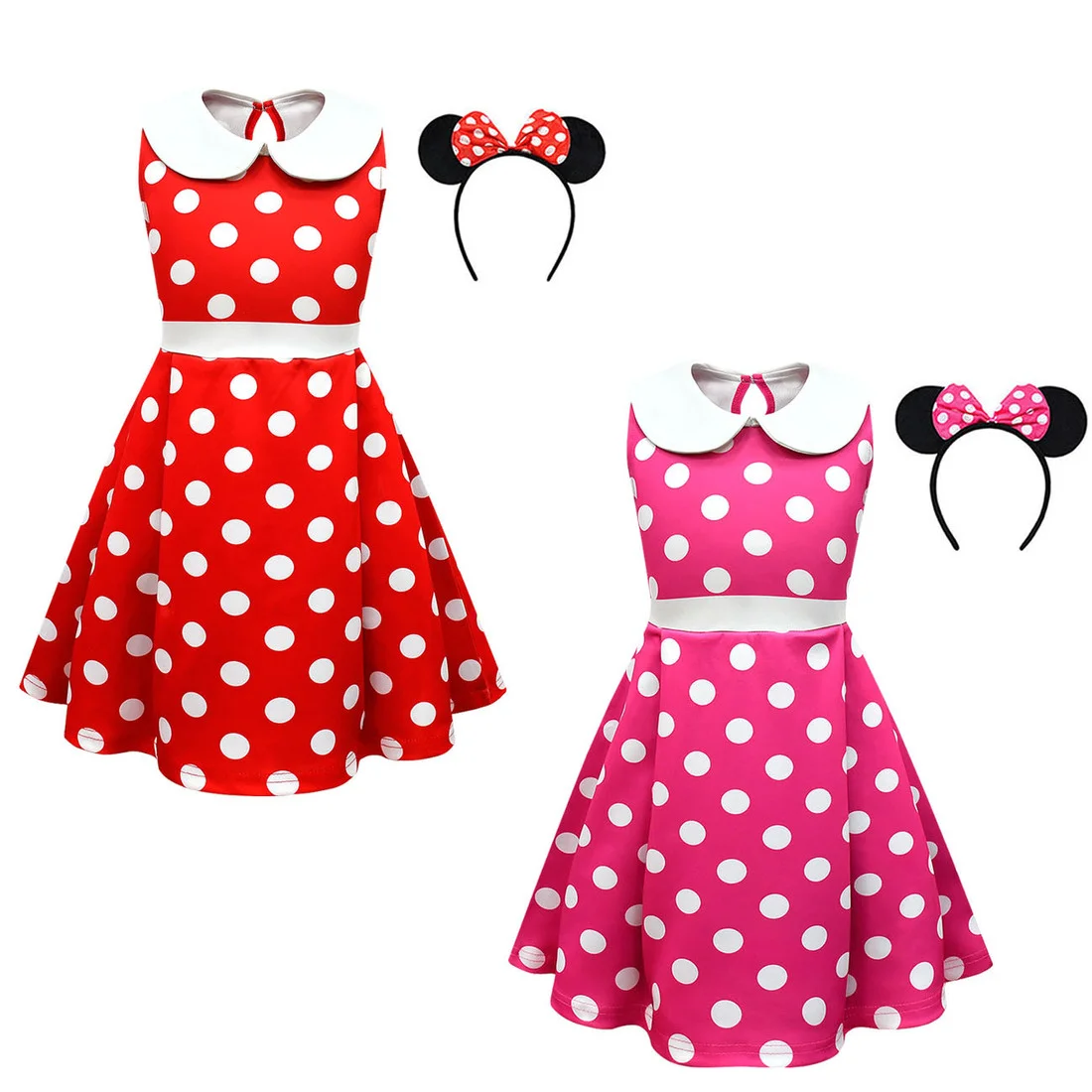 Summer Polka Dot Baby Girl Casual Dress Kids Toddler Mickey Minnie Cartoon Clothes Girls Cute Princess Sling Ballerina Dresses