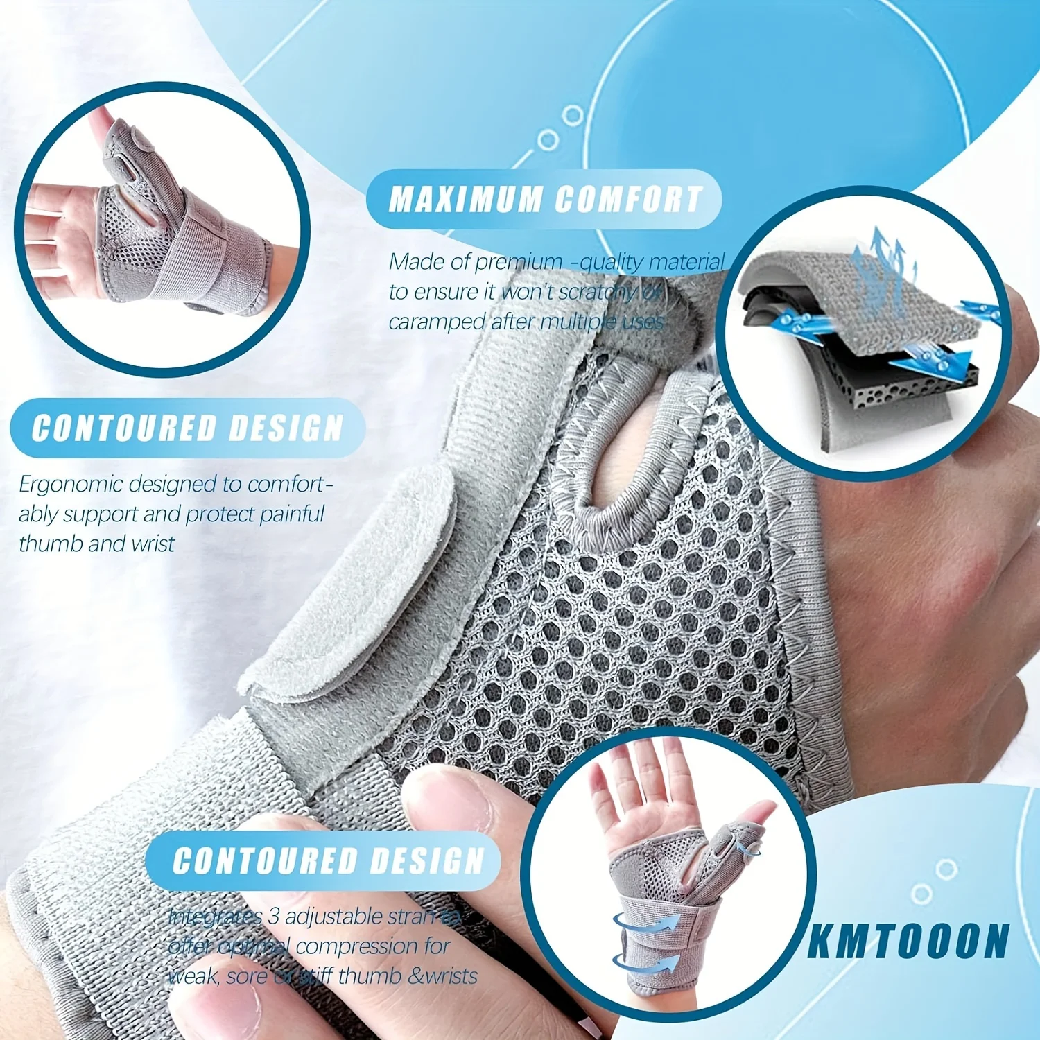 Adjustable Thumb Splint withWrist Support Brace,Hand Stabilizerfor Repetitive Polyester Fiber,Fits Right & Left Hand