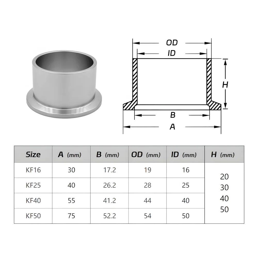 SS304 Chemical-Resistant KF Weld Ferrule - KF10/16/25/40/50 (20-50mm), High-Seal Vacuum Fitting for Lab Semicon Industrial
