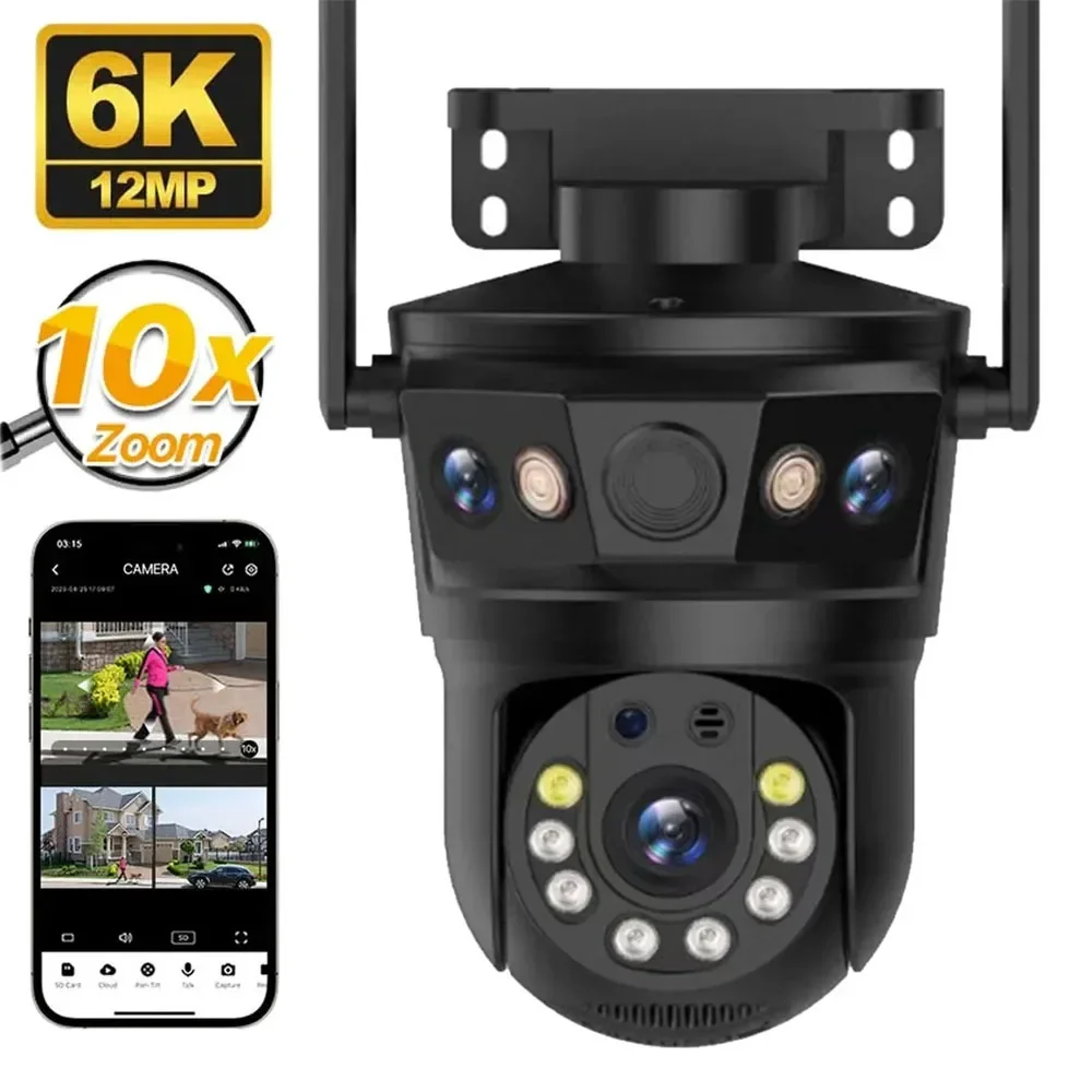 Caméra de surveillance extérieure IP WiFi HD 12MP, dispositif de sécurité sans fil, avec triple objectif, n'aime x8, suivi automatique et protection vidéo CCTV