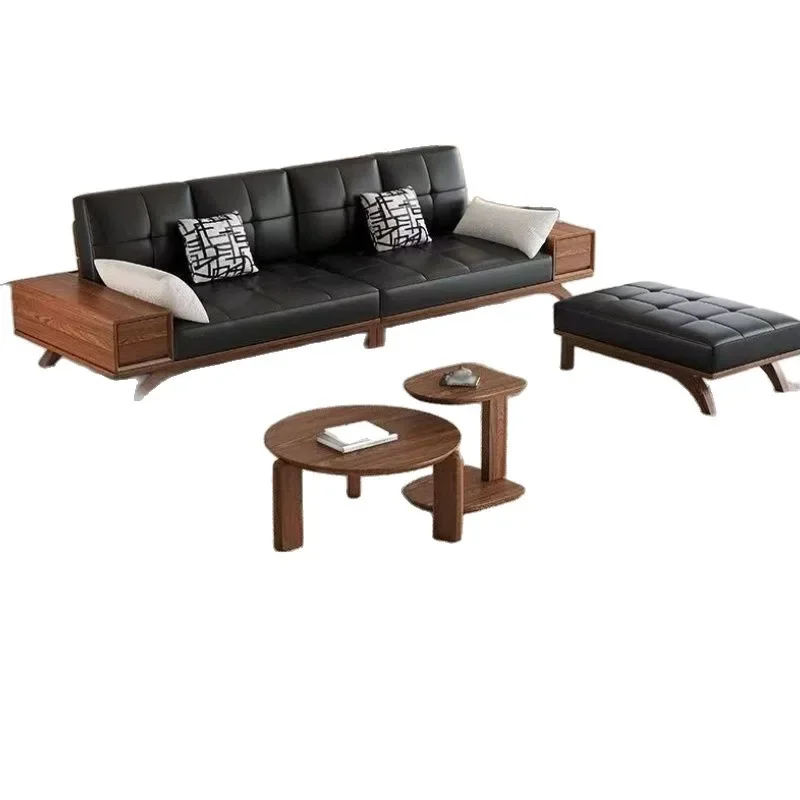 Big black cow black walnut Italian style, minimalist light luxury large and small apartment villa living room straight row sofa