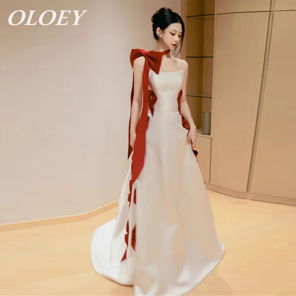 OLOEY уникальное вечернее платье без бретелек, атласное плиссированное платье с бантами, длиной до пола, свадебное платье для выпускного вечера без рукавов, 2025, по индивидуальному заказу