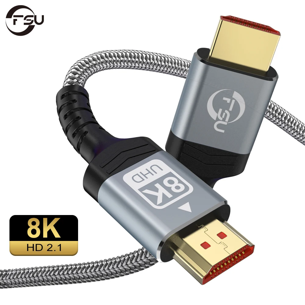 Kabel FSU 8K 4K HDMI 48 Gb/s, pleciony przewód-4K przy 120 Hz 8K przy 60 Hz, DTS:X, HDCP 2,2 i 2,3, HDR 10 kompatybilny z Roku TV/PS5/HDTV/Blu-ray