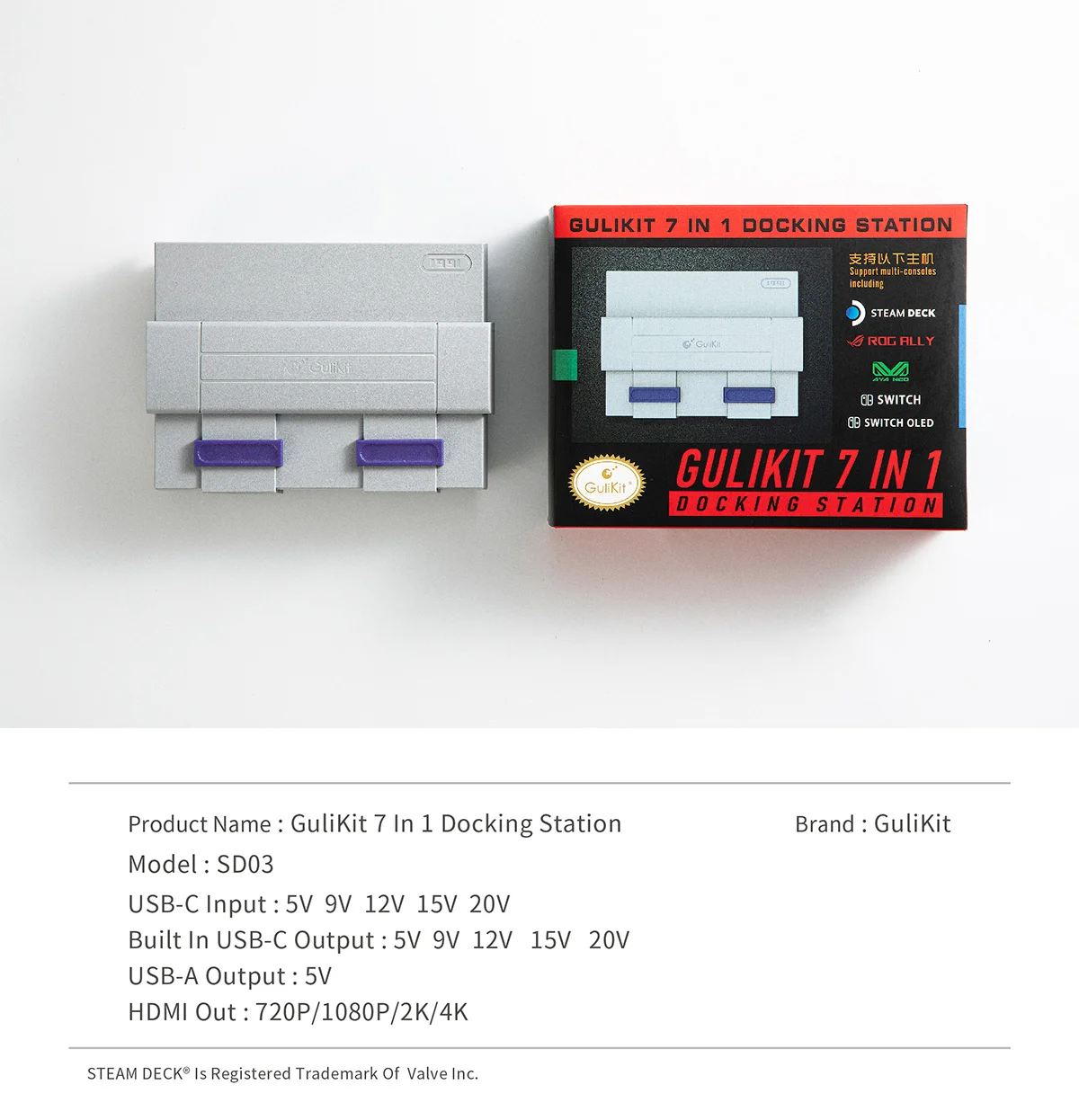Gulikit-ドッキングステーションsd03,スチームデッキ,Nintendo Switch,asus,rog,ally,ayaneo,ゲームコンソールアクセサリー,7 in 1