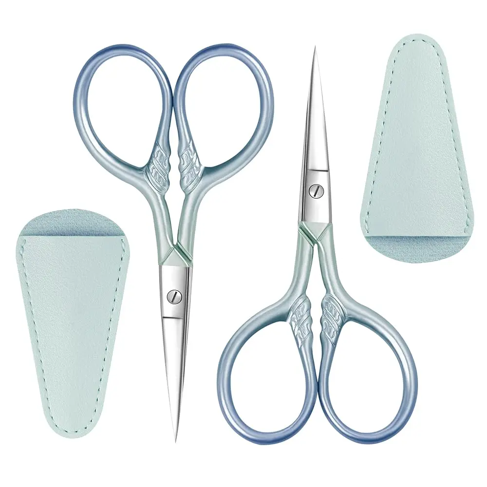 

2 Pcs Eyebrow Scissors for Women, Professional Grooming Mini Scissors with Stainless Steel Straight Tip, 3.5 Inch Pink Small
