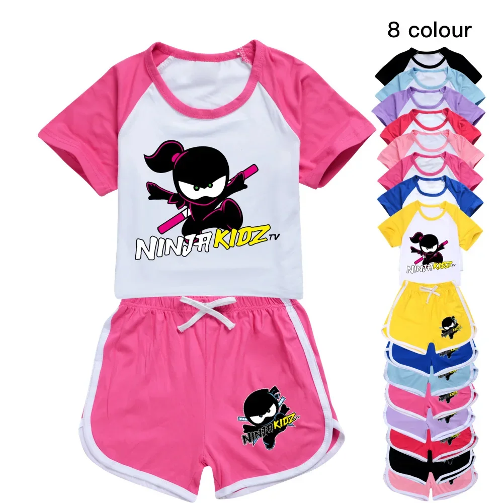 

NINJA KIDZ 100-170CM New T-shirt+Shorts Casual Sports Suit Kids Boutique Clothing Wholesale Baby Girl Sleepwear Boys Tracksuits