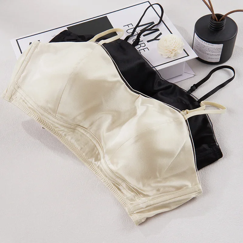 100% Natural Mulberry Silk Satin Women's Casual and Sexy Ultra-thin Without Steel Ring Smooth High Luxury Underwear