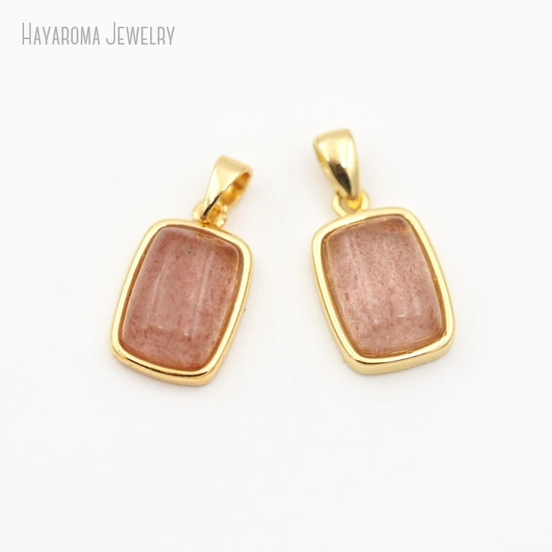 10Pcs Wholesale Jewelry Geometric Oblong Copper Pendant Gold Color Metal Stawberry Quartz Charms PM53607