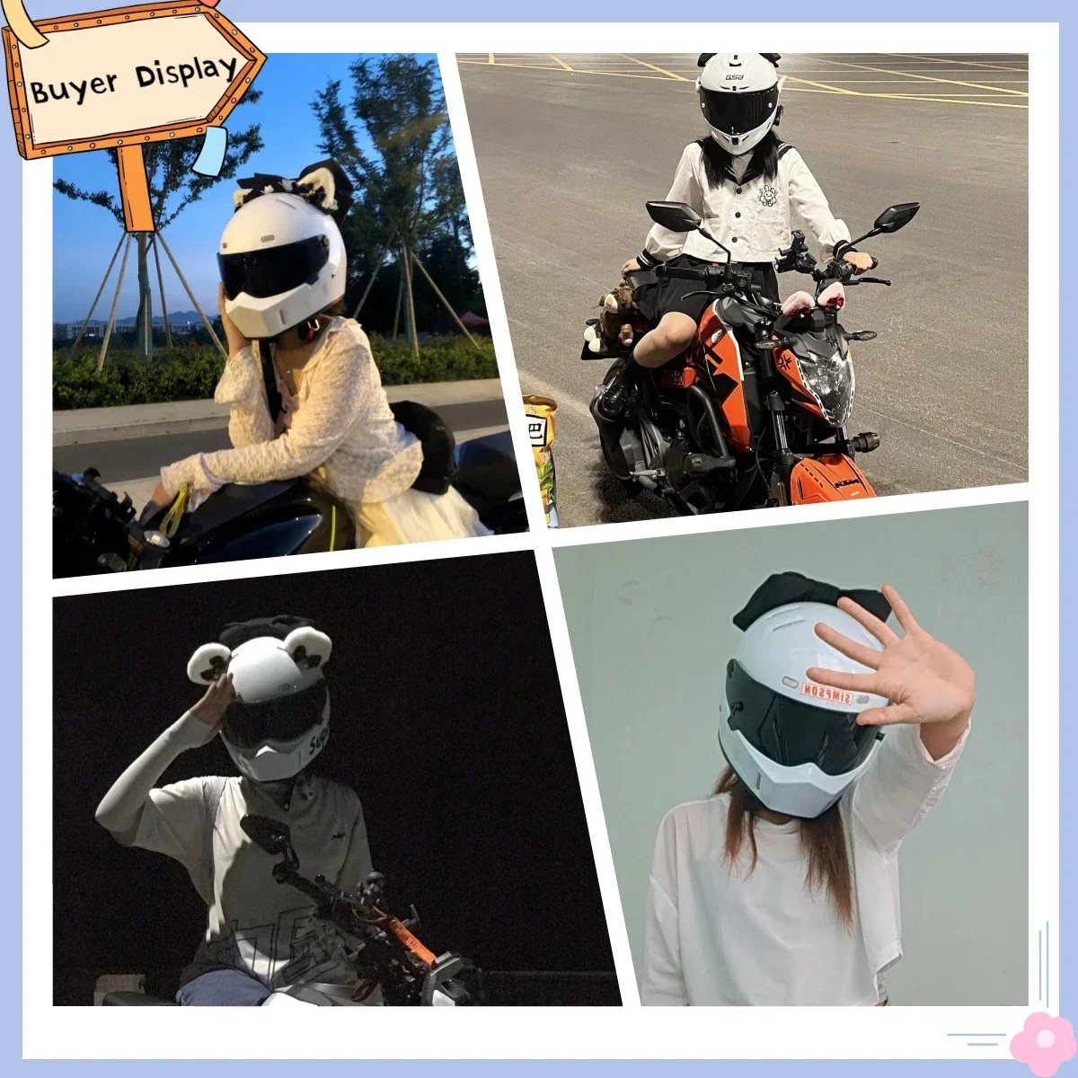 Helm dekorasi pita cocok untuk kendaraan elektrik, helm Ski pita tebal lapisan ganda warna LS2 dekorasi lucu