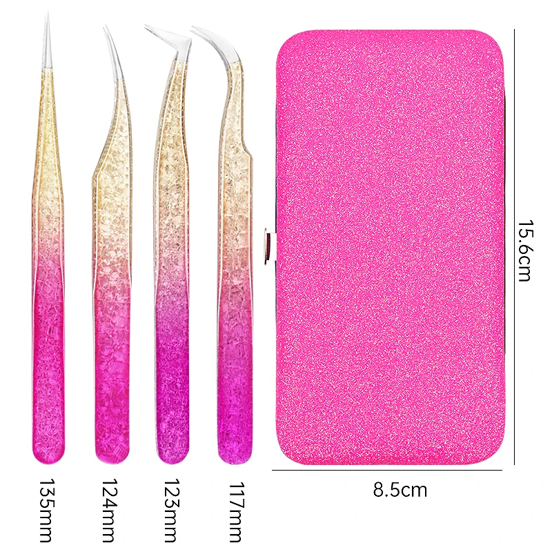 Eyelash Tweezers Pack Set Ice Flower Anti-static Grafting False 3D Lashes Extension Makeup Tweezer Storage Protective Box Tools