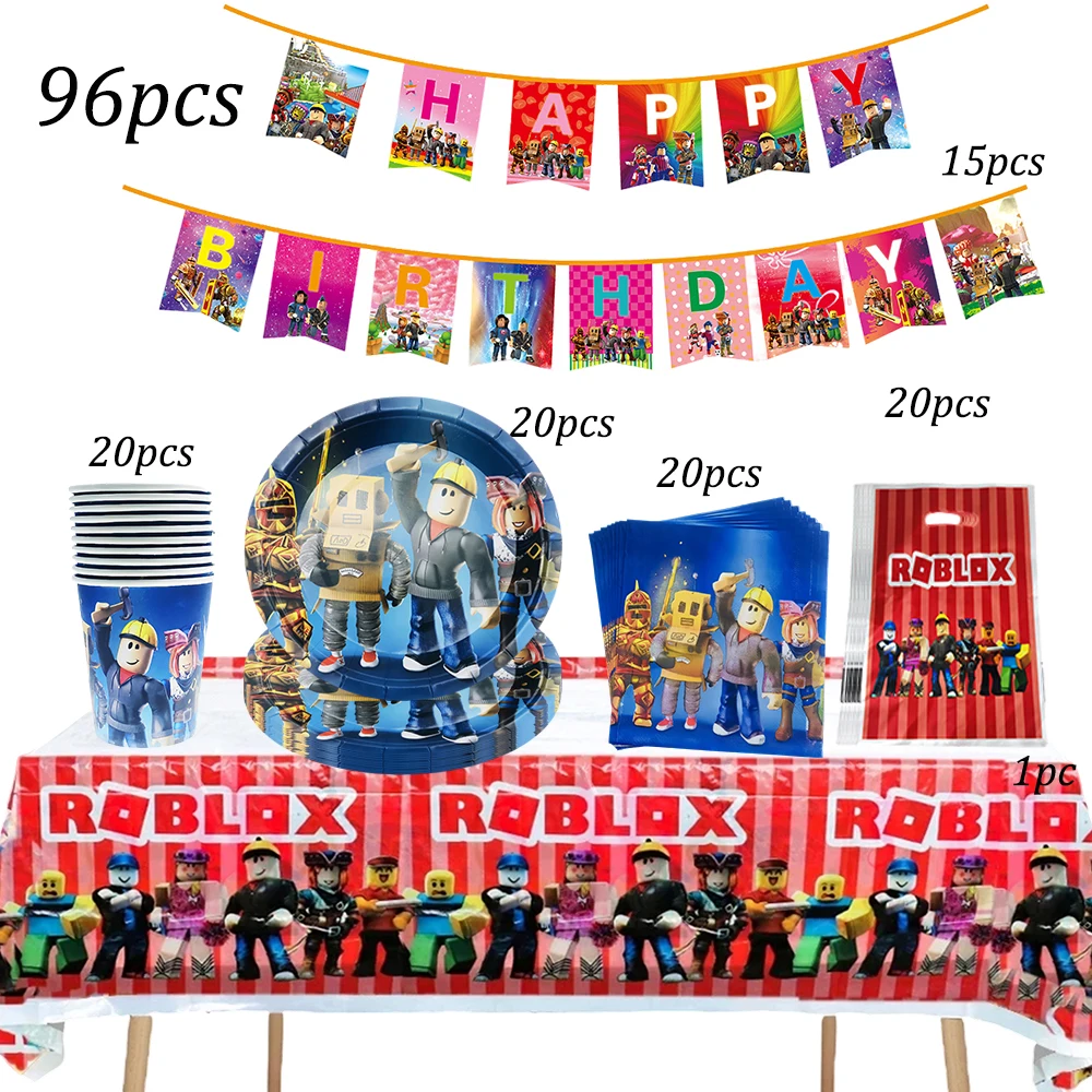 

Roblox Birthday Party Decorations Supplie Celebration Party Disposable banner pennant Tablecloth Cup Plate paper Baby Shower set